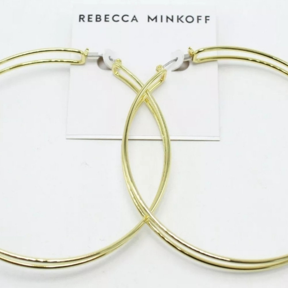 REBECCA MINKOFF DOUBLE THE DRAMA GOLD HOOP EARRING